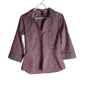 H&M Purple Striped Button Down Shirt Womens Size 10 Workwear Blouse Top Medium